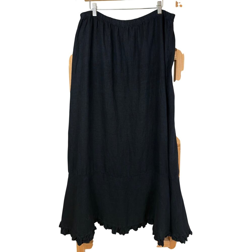 Match Point USA Black Linen Ruffled Hem Maxi Skirt Size 1XL
